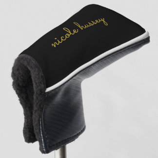Black and Gold Script  | Stylish Monogram Modern Golf Headcover