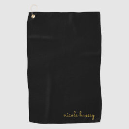 Black and Gold Script  | Stylish Monogram Modern Golfhandtuch