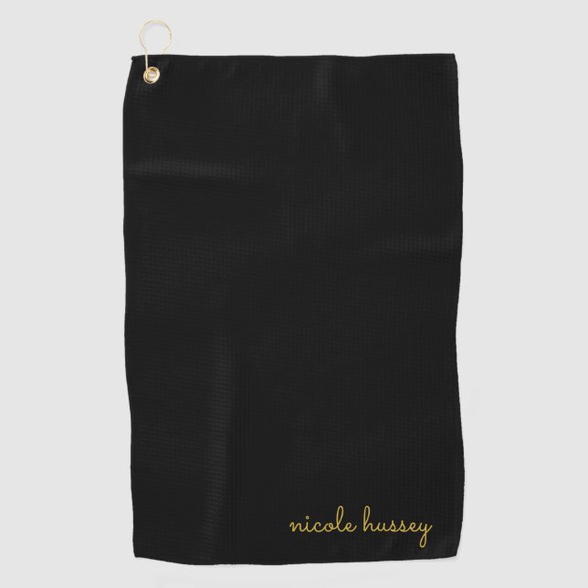 Black and Gold Script  | Stylish Monogram Modern Golfhandtuch (Vorderseite)