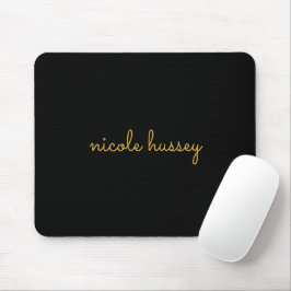 Black and Gold Script  | Stylish Monogram Modern Mousepad