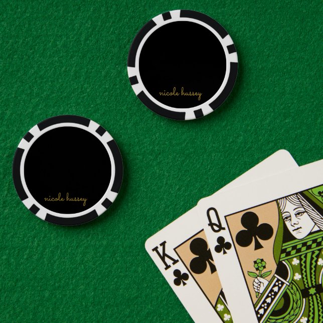Black and Gold Script  | Stylish Monogram Modern Pokerchips (Pokertisch (doppelt))