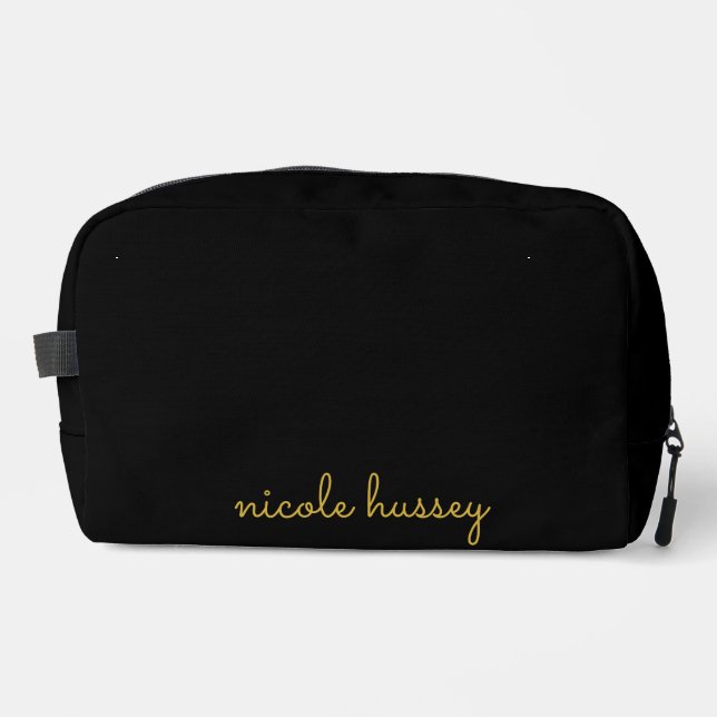 Black and Gold Script  | Stylish Monogram Modern Waschbeutel (Vorderseite)