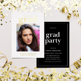 Black and Gold Serif Foto Graduation Party Folieneinladung