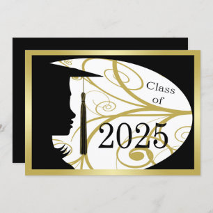 Black and Gold Silhouette 2025 Graduation Party Einladung