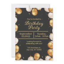 Black and Gold Simple Birthday Party Card