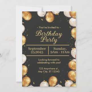 Black and Gold Simple Birthday Party Card Einladung