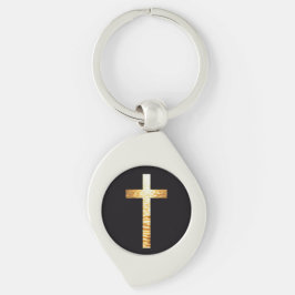 Black and gold simplistic Cross Metal Keychain Schlüsselanhänger