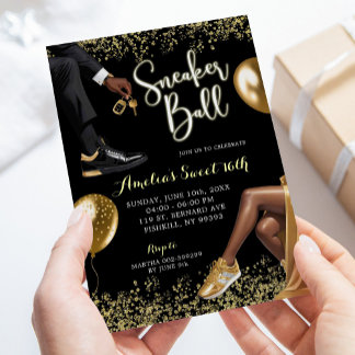Black and Gold Sneaker Ball Sweet 16 Birthday Einladung