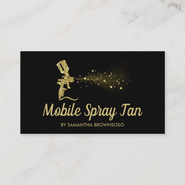 Black and Gold Sparkle Mobile Tanning Spray Visitenkarte (Vorderseite)