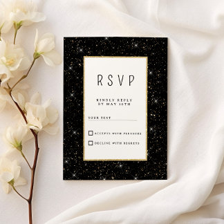 Black and gold sparkly glitter confetti RSVP Einladung
