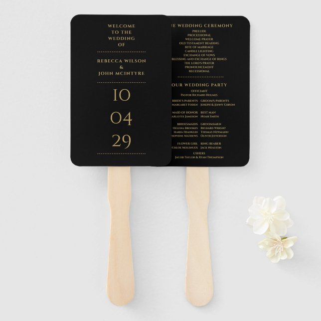 Black and Gold Special Date Wedding Programm Fächer (Vorne und Hinten)