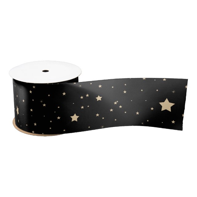 Black and Gold Starry Night Pattern Weihnachten Satinband (Spule)