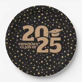 Black and Gold Stars 2025 Abschluss Pappteller