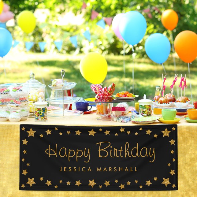 Black and Gold Stars Happy Birthday Banner (Von Creator hochgeladen)