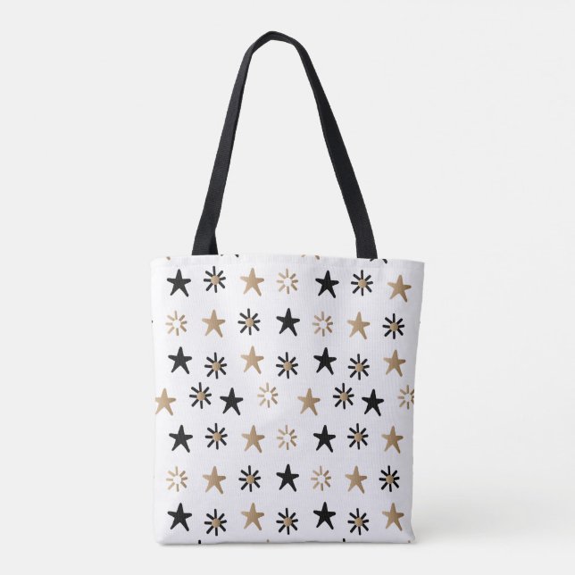 Black and Gold Stars Moderne Trendy Boho Tote Bag (Rückseite)