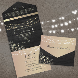 Black and Gold String Lights Hochzeit All In One Einladung