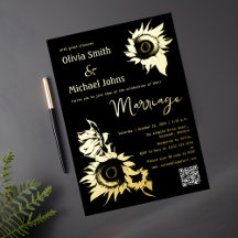 Black and Gold Sunflower QR Code Wedite