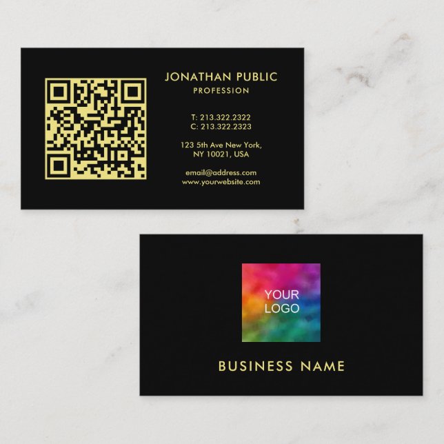 Black And Gold Template QR Code Company Logo Visitenkarte (Vorne/Hinten)
