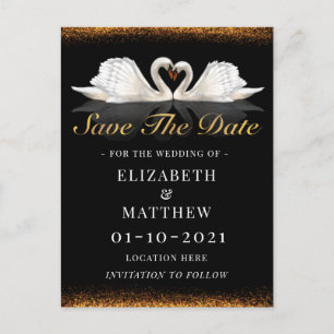 Black and Gold Themed mit Swans Wedding Ankündigungspostkarte