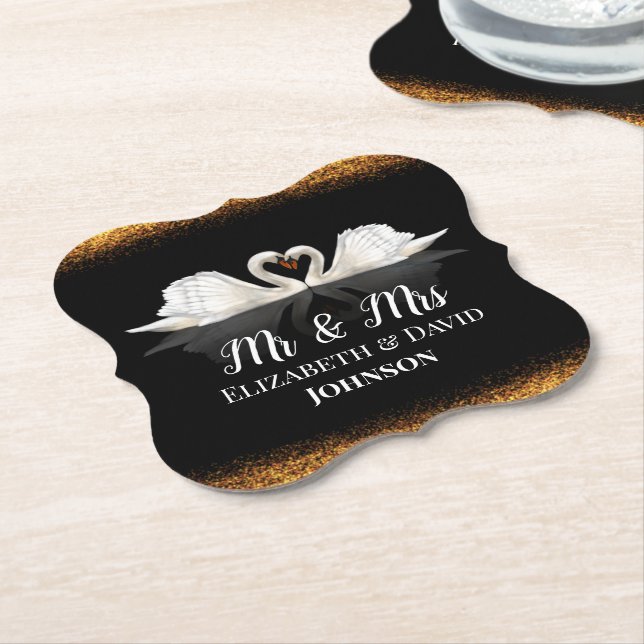 Black and Gold Themed mit Swans Wedding Untersetzer (angewinkelt)