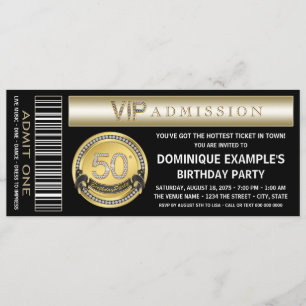 Black and Gold Ticket 50. Geburtstagsparty Einladung