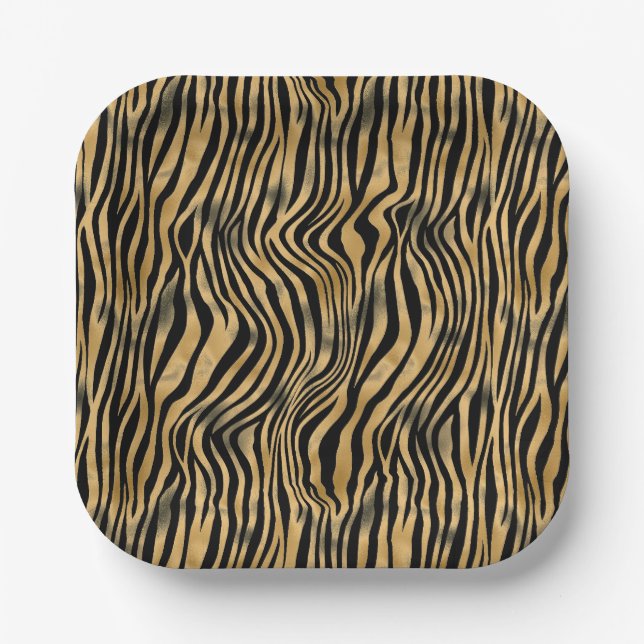 Black and Gold Tiger Strip Pappteller (Vorderseite)