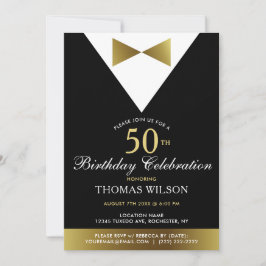 Black and Gold Tuxedo | 50. Geburtstagseinladungen Einladung