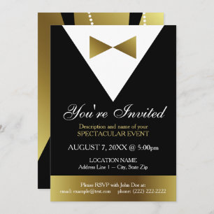 Black and Gold Tuxedo Einladungen  Elegantes Party