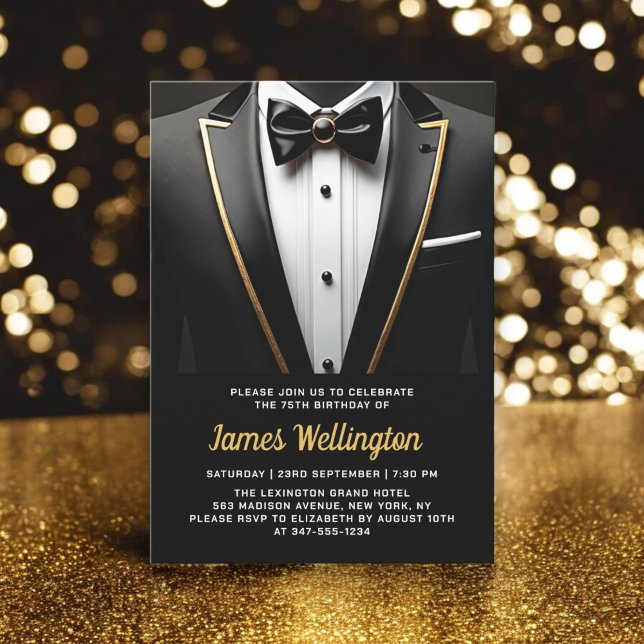 Black and Gold Tuxedo Geburtstagsveranstaltung Einladung (Von Creator hochgeladen)