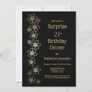 Black and Gold Überraschung 21. Geburtstag Dinner Einladung