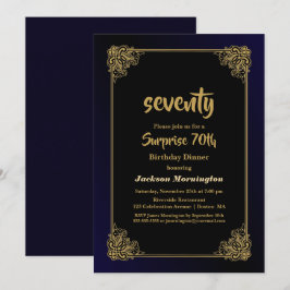 Black and Gold Überraschung 70. Geburtstagsessen Einladung
