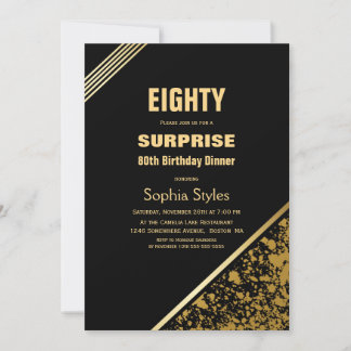 Black and Gold Überraschung 80. Geburtstag Abendes Einladung