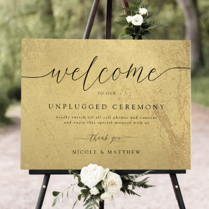 Black and Gold Unplugged Wedding Welcome Sign Poster