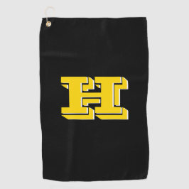 Black and Gold Varsity Letter Golf Towel Golfhandtuch