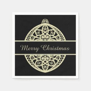 Black and Gold Verziert Bauble Frohe Weihnachten Serviette