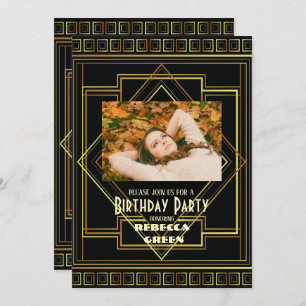 Black and Gold Vintag Great Gatsby Geburtstagspart Einladung
