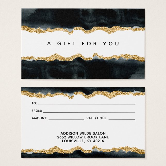 Black and Gold Watercolor Geschenkkarte (Vorne & Hinten)
