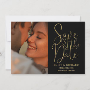 Black and Gold Wedding 2 Foto Elegantes Script Save The Date