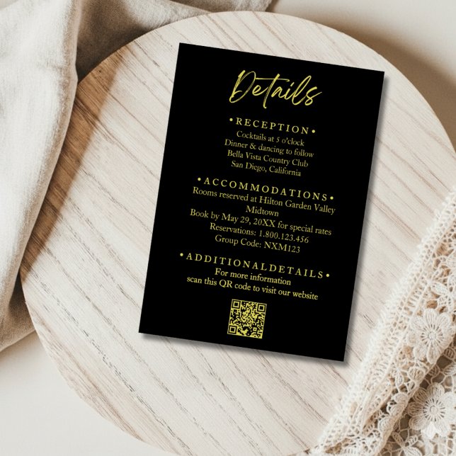 Black and Gold Wedding Details Enclosure Card Begleitkarte (Von Creator hochgeladen)