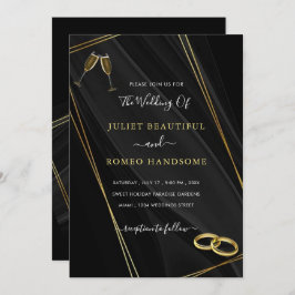 Black and Gold Wedding Einladung Rings Champagne
