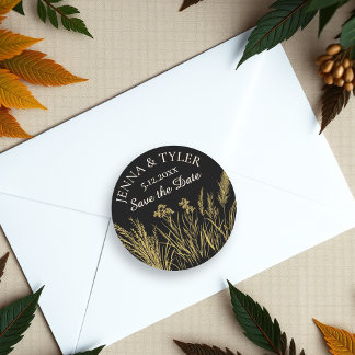 Black and Gold Wedding Elegant Personalisiert Runder Aufkleber