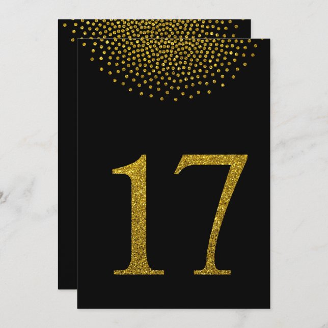 Black and Gold Wedding Party Tischnummern (Vorne/Hinten)