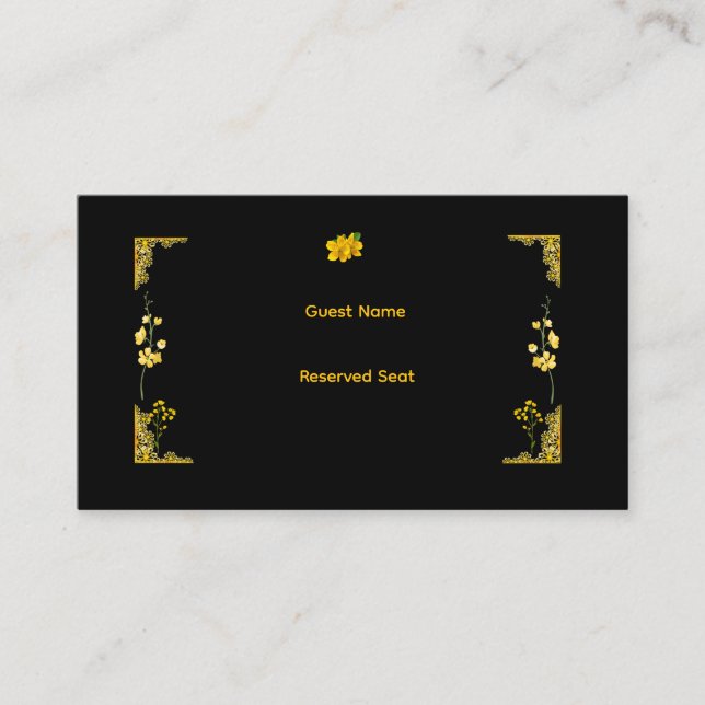 Black and Gold Wedding Place Card Platzkarte (Vorderseite)