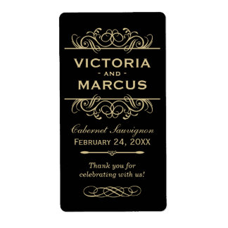 Black and Gold Wedding Wine Bottle Monogram Fevor
