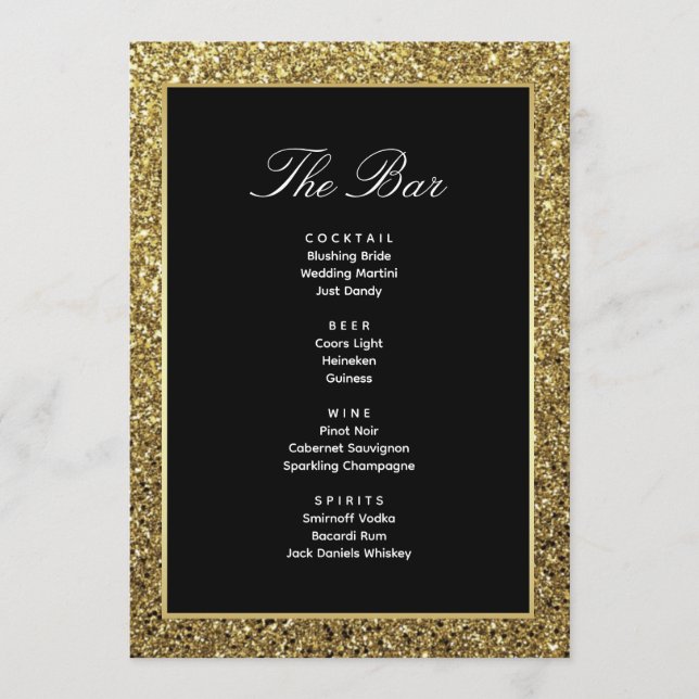 Black and Gold Wedk Drink Bar Menu Card Menükarte (Vorderseite)
