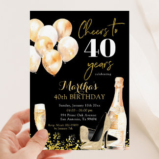 Black and Gold Wine Cheers Woman Adult Geburtstag Einladung