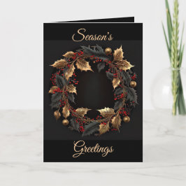 Black and Gold Wreath Christmas Holiday Card Feiertagskarte