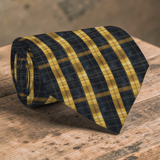 Black and Gold/Yellow Plaid Pattern Necktie Tie Krawatte (Von Creator hochgeladen)