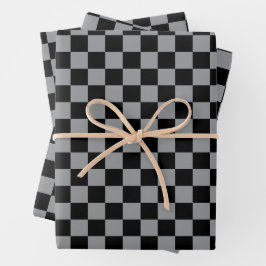 Black and Gray Checkered Print Geschenkpapier Set