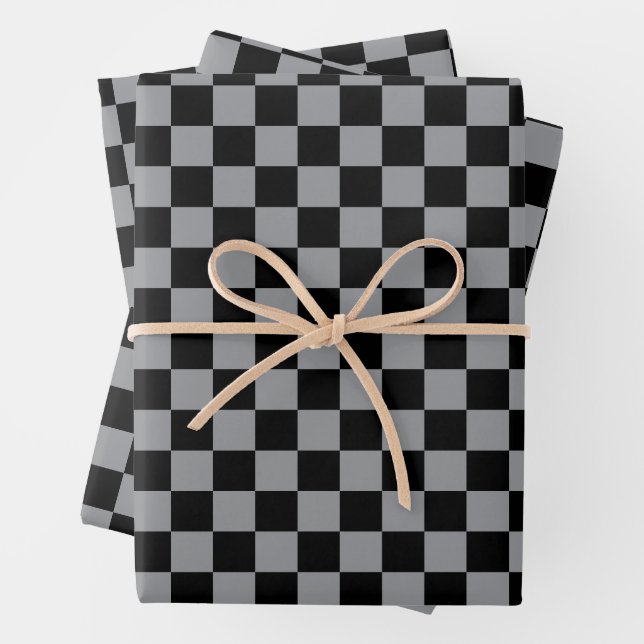 Black and Gray Checkered Print Geschenkpapier Set (Beispiel)